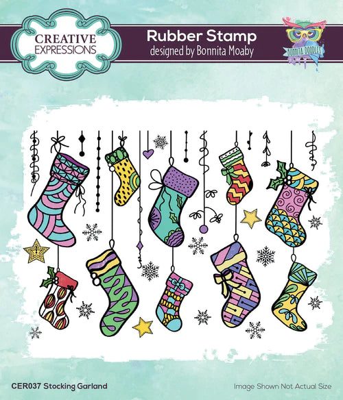 Creative Expressions Bonnita Moaby Stocking Garland 6 in x 4 in Rubber Stamp