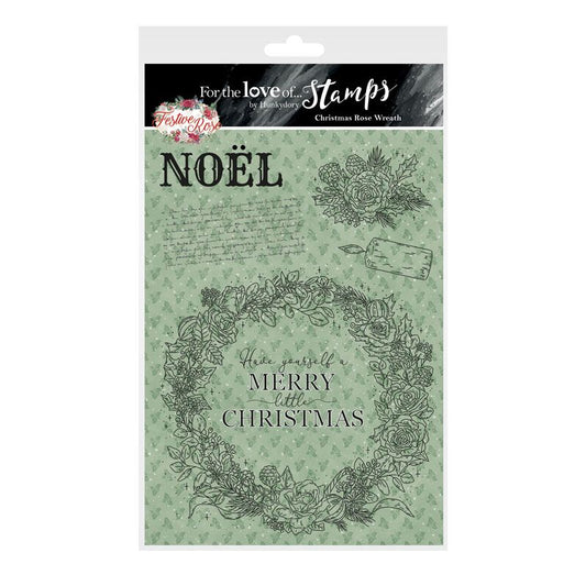 For the Love of Stamps - Christmas Rose Wreath A5 Stamp Set