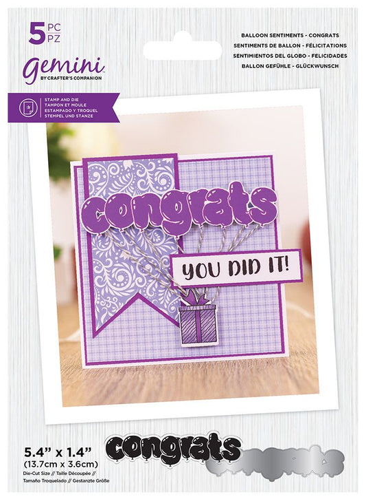 Gemini Stamp & Die Balloon Sentiments - Congrats