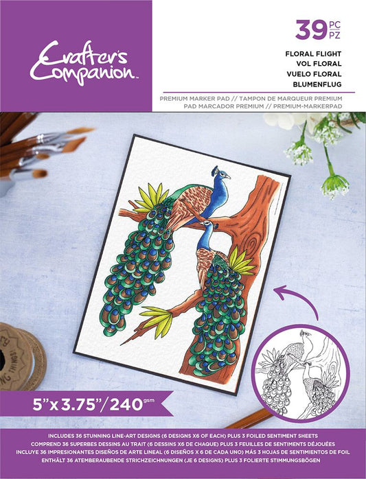 Crafters Companion Card Front Colouring Pads 3.75"X5- Floral Flight