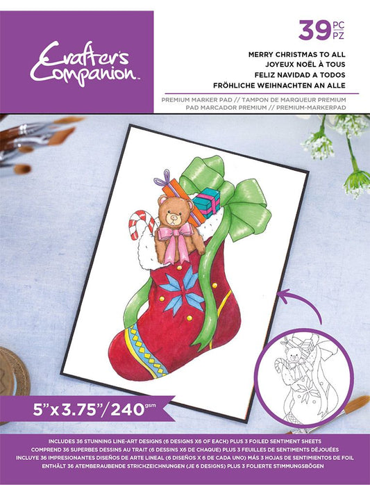 Crafters Companion Christmas Card Front Colouring Pads - Merry Christmas To All