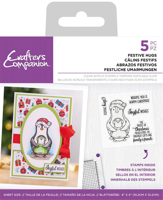 Crafters Companion Clear Acrylic 4 x 4" Stamp Set - Festive Hugs