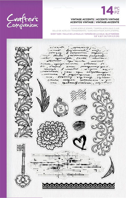 Crafters Companion Clear Acrylic Stamp - Vintage Accents