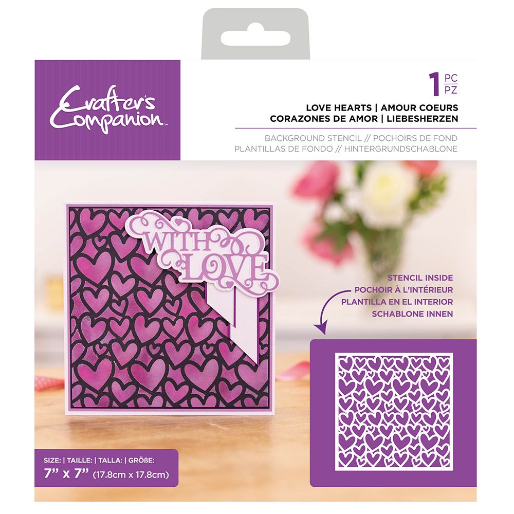 Crafters Companion Stencil 7 x 7" - Love Hearts