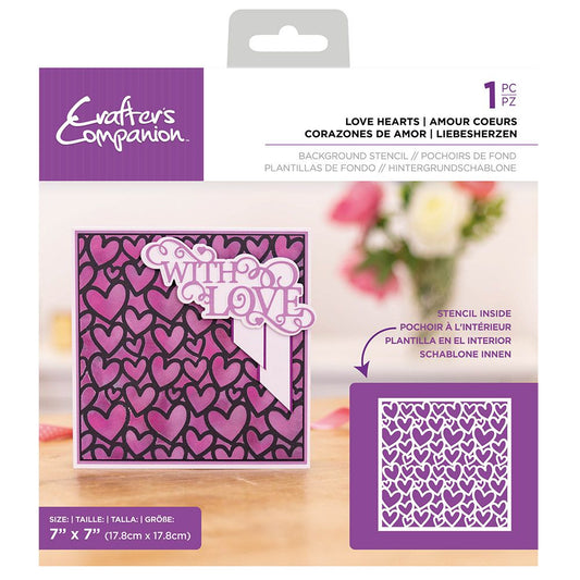 Crafters Companion Stencil 7 x 7" - Love Hearts