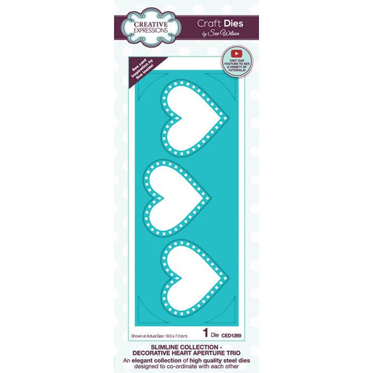 Creative Expressions Sue Wilson Slimline Collection Decorative Heart Aperture Trio Craft Die