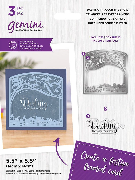 Gemini Christmas Frame Stamp and Die - Dashing Through the Snow