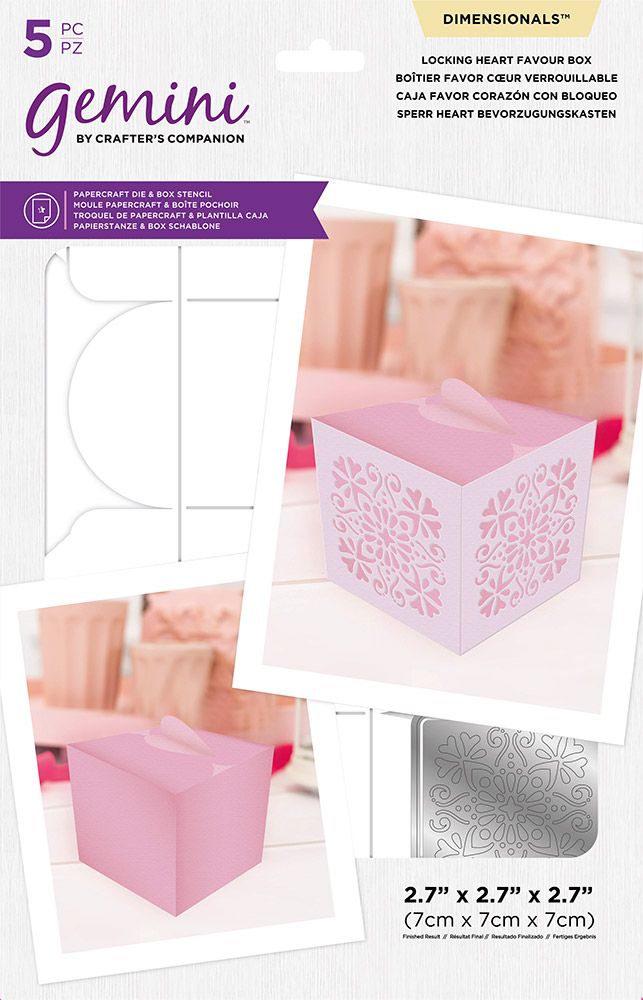 Gemini Dimensionals Die and Stencil - Locking Heart Favour Box