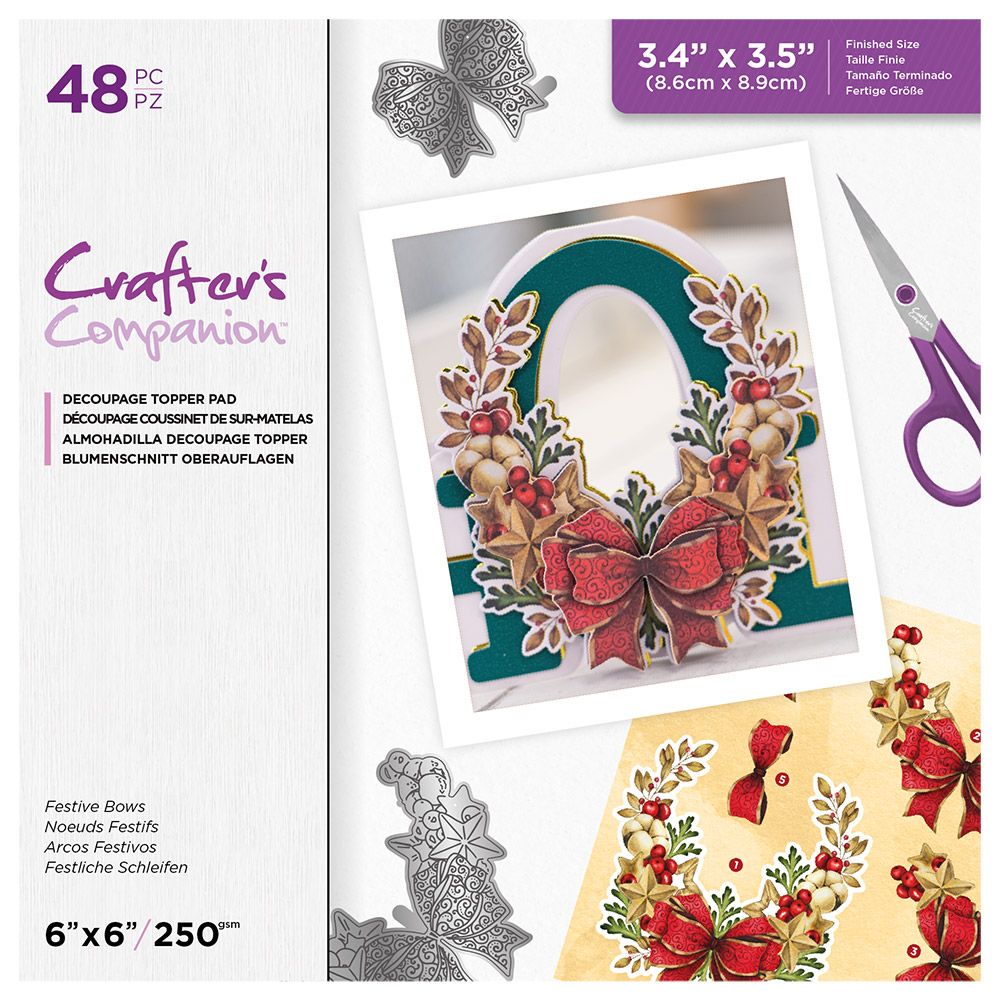 Crafters Companion Winter Floral 6 x 6" Decoupage Topper Pad - Festive Bows