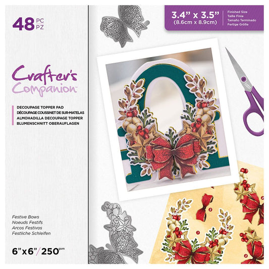 Crafters Companion Winter Floral 6 x 6" Decoupage Topper Pad - Festive Bows