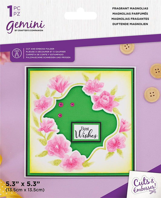 Gemini 5" x 5" Floral Frame Cut and Emboss Folder - Fragrant Magnolia