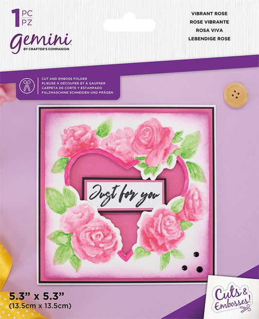 Gemini 5" x 5" Floral Frame Cut and Emboss Folder - Vibrant Rose