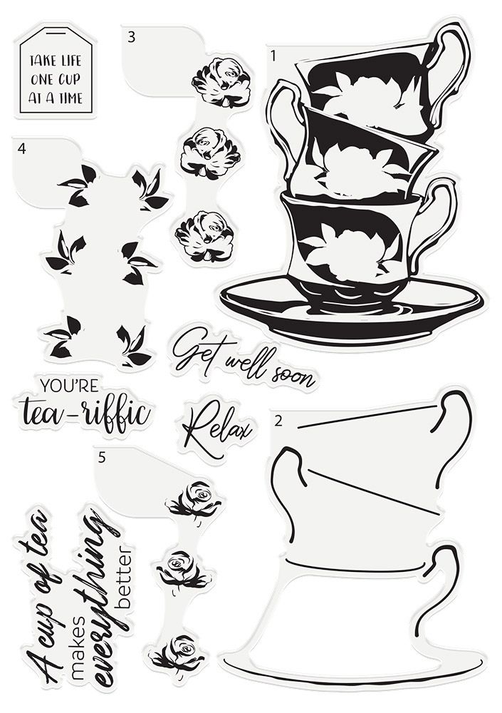 Crafters Companion Photopolymer Layering Stamp - Floral Tea Cups