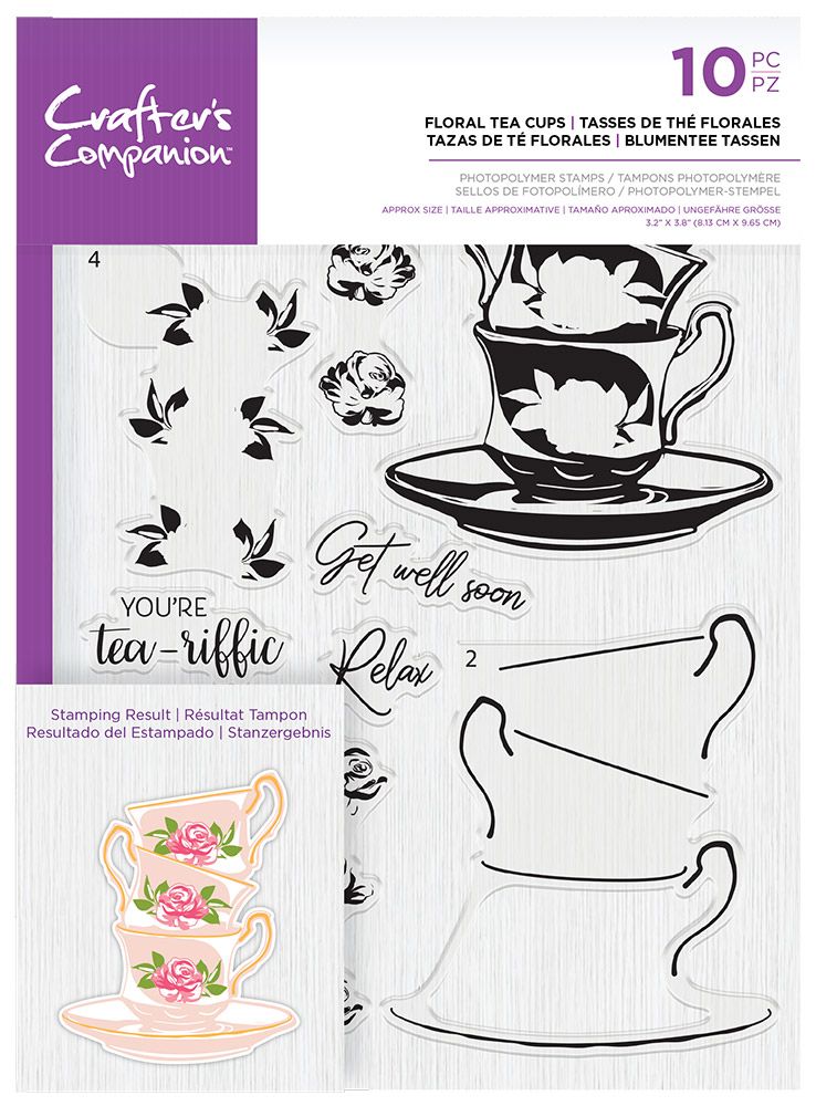 Crafters Companion Photopolymer Layering Stamp - Floral Tea Cups