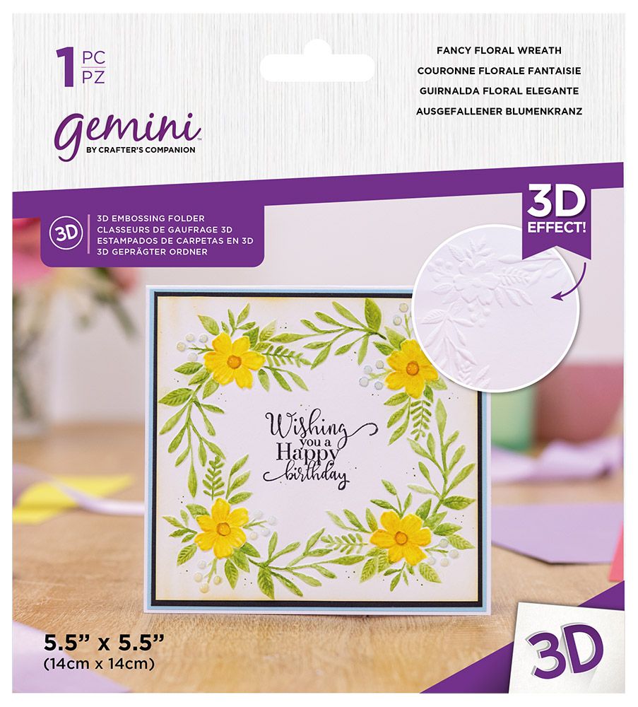 Gemini - 5.5" x 5.5" - 3D Embossing Folder - Fancy Floral Wreath