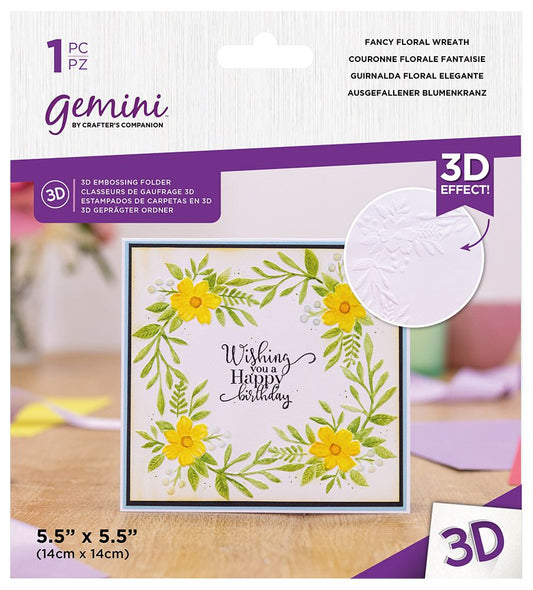 Gemini - 5.5" x 5.5" - 3D Embossing Folder - Fancy Floral Wreath