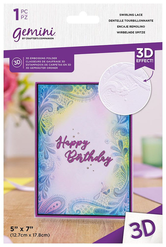 Gemini - 5" x 7" - 3D Embossing Folder - Swirling Lace