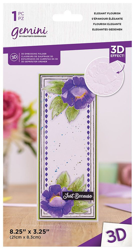 Gemini - 3.25” x 8.25” - 3D Embossing Folder - Elegant Flourish