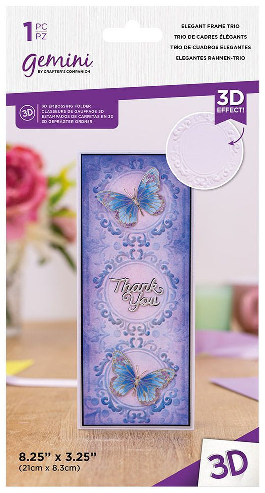 Gemini - 3.25"x8.25" - 3D Embossing Folder - Elegant Frame Trio