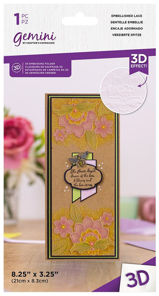 Gemini - 3.25"x8.25" - 3D Embossing Folder - Embellished Lace