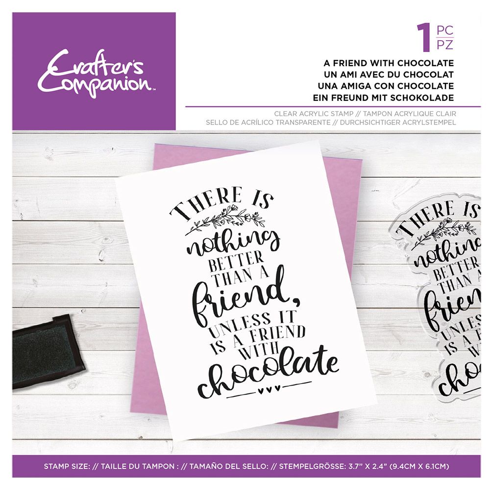 Crafters Companion Friends For Life Clear Acrylic Stamp - A friend with chocolate