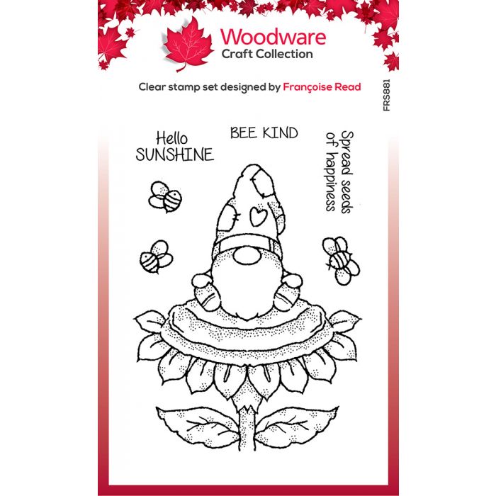 Woodware Clear Singles Sunflower Gnome 4 in x 6 in Stamp