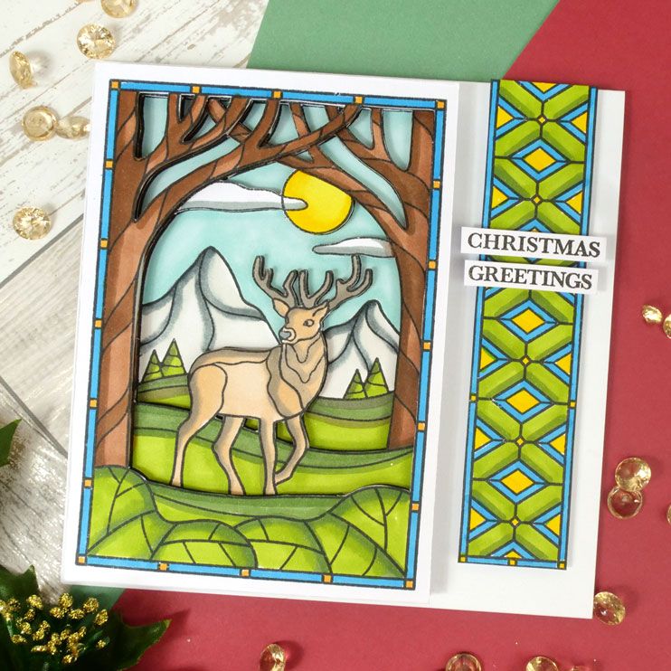 For the Love of Stamps - A Stained Glass Christmas - Wintry Reindeer
