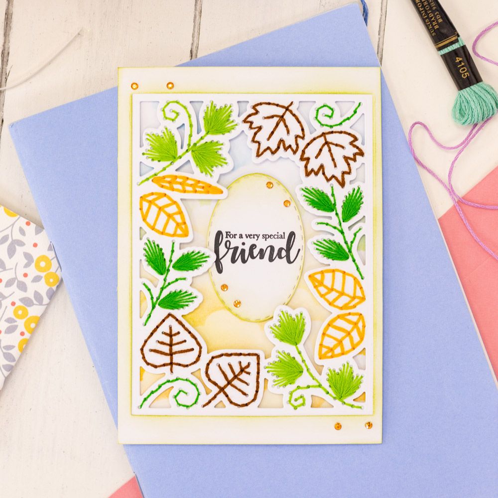 Gemini Embroidery Frame Create-a-Card Die - Swirly Leaves