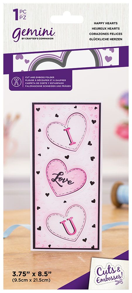 Gemini - 4" x 8.5" Embossing Folder - Happy Hearts