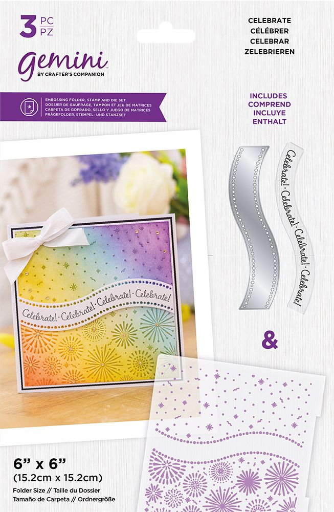 Gemini - 6x6 Embossing Folder with Stamp & Die - Celebrate - 3pc Set