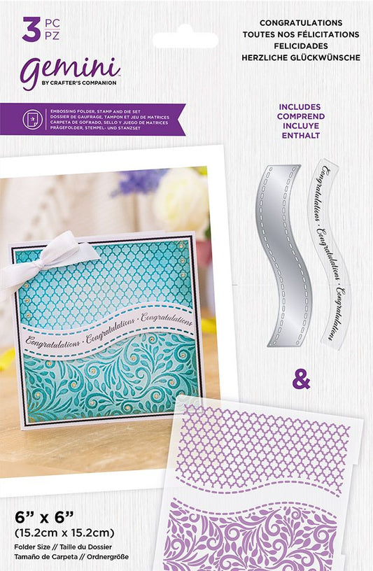 Gemini 6x6 Embossing Folder with Stamp & Die - Congratulations