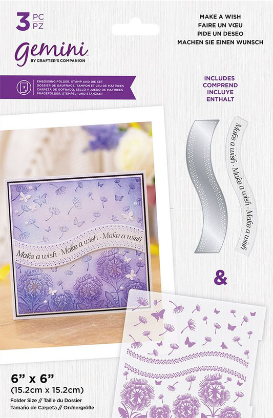 Gemini - 6x6 Embossing Folder with Stamp & Die - Make a Wish - 3pc Set