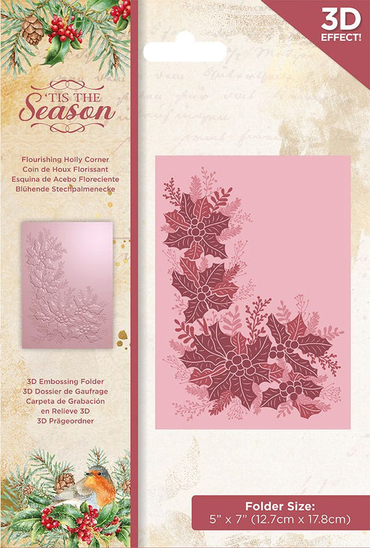 Embossing Folder - Tis the Season - Flourishing Holly Corner