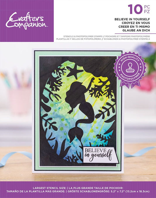 Crafters Companion Silhouette Stencils and Photopolymer stamp - Believe in Yourself