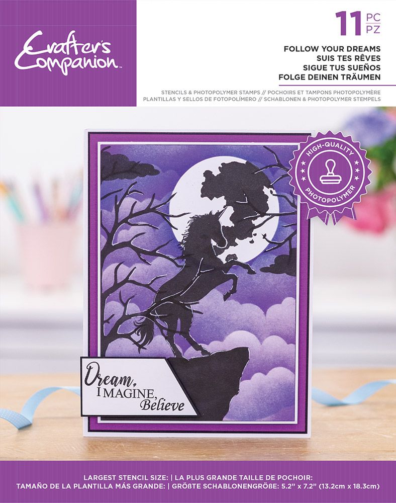 Crafters Companion Silhouette Stencils and Photopolymer stamp - Follow Your Dreams