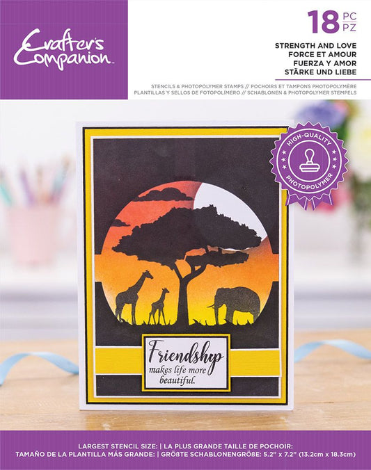 Crafters Companion Silhouette Stencils and Photopolymer stamp - Strength and Love