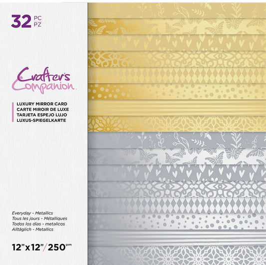 Crafters Companion Luxury Mirror Card Pad 12" - Everyday Metallics 32 sheets