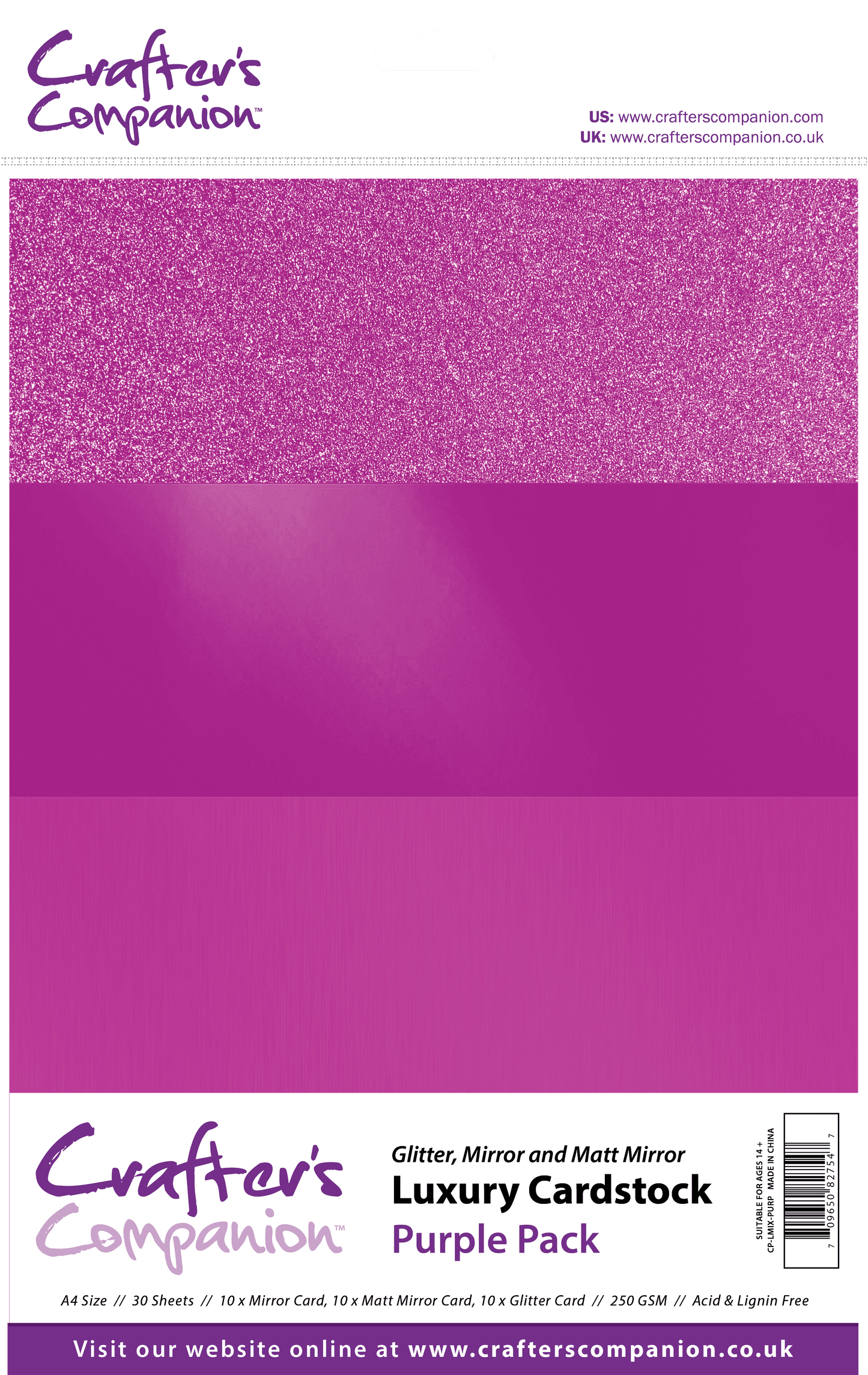 Crafters Companion A4 Luxury Cardstock Pack - Purple
