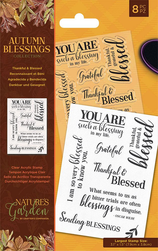 Natures Garden Autumn Blessings Collection Acrylic Stamp - Thankful & Blessed