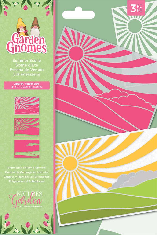 Natures Garden - Garden Gnomes Embossing Folder and Stencils - Summer Scene
