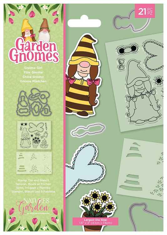 Natures Garden - Garden Gnomes Stamp, Die and Stencil - Gnome Girl