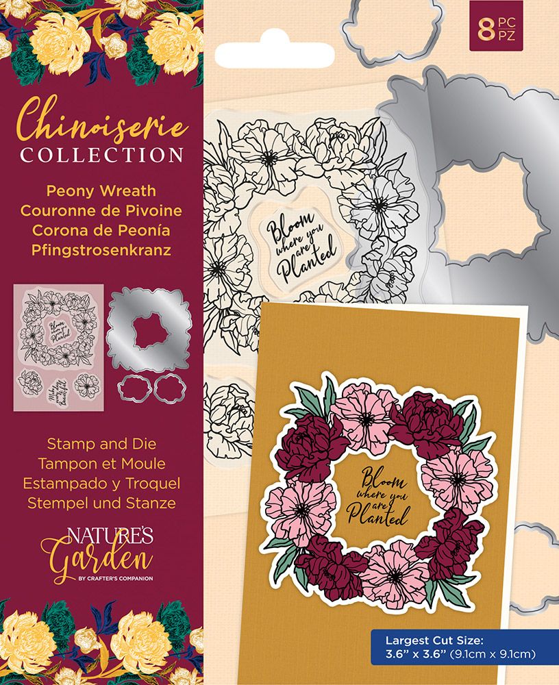 Natures Garden Chinoiserie Collection Stamp & Die - Peony Wreath