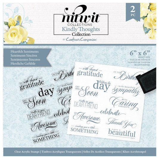 Nitwit Kindly Thoughts 6” x 6” Clear Acrylic Stamp Set - Heartfelt Sentiments