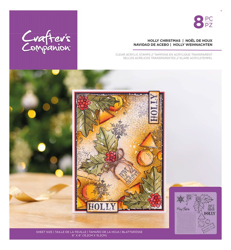 Crafters Companion - Clear Acrylic Stamp - Holly Christmas