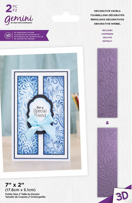 Gemini Floral Panel 3D Embossing Folder - Decorative Swirls