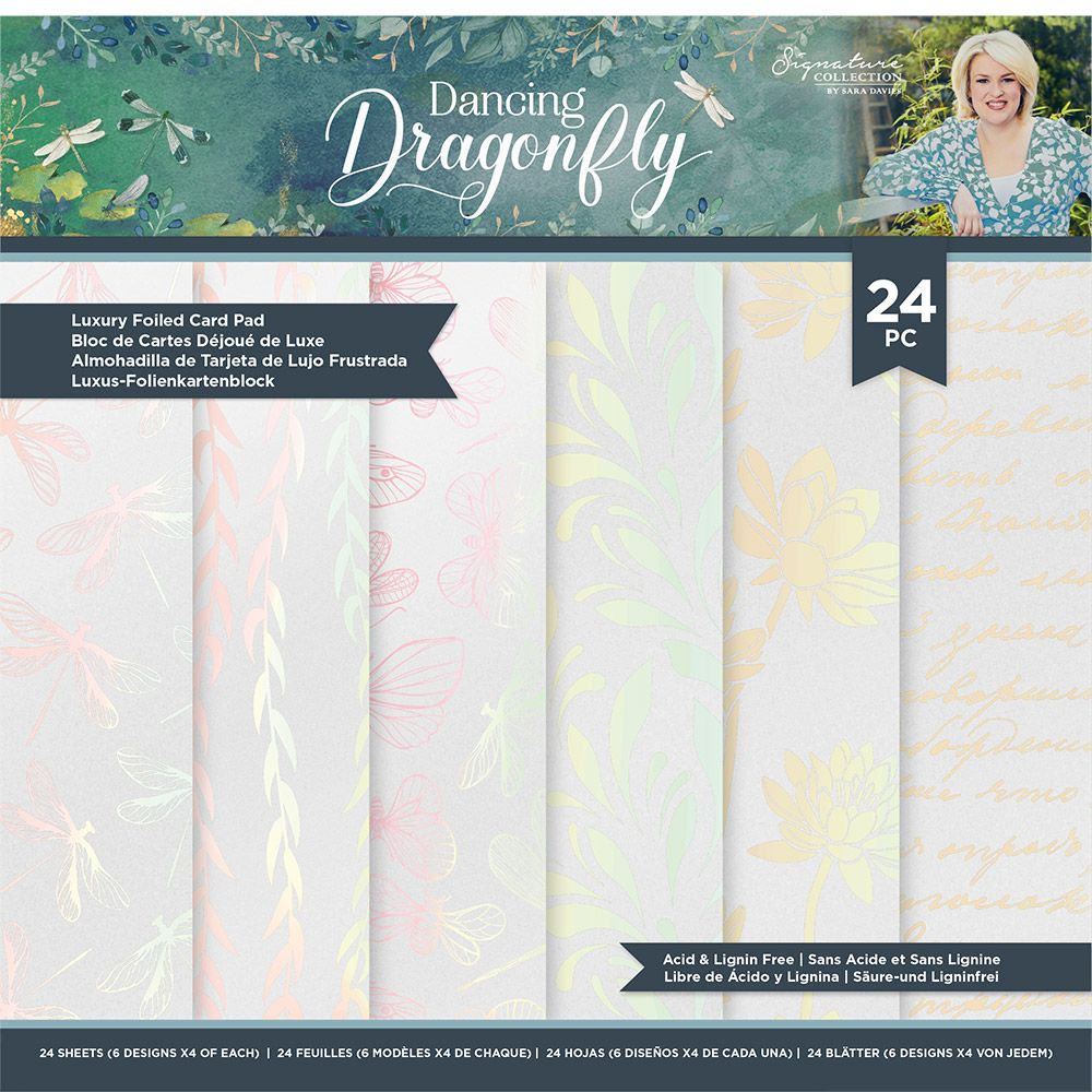 Sara Signature Dancing Dragonfly - 8 x 8" Luxury Foiled Card Pad