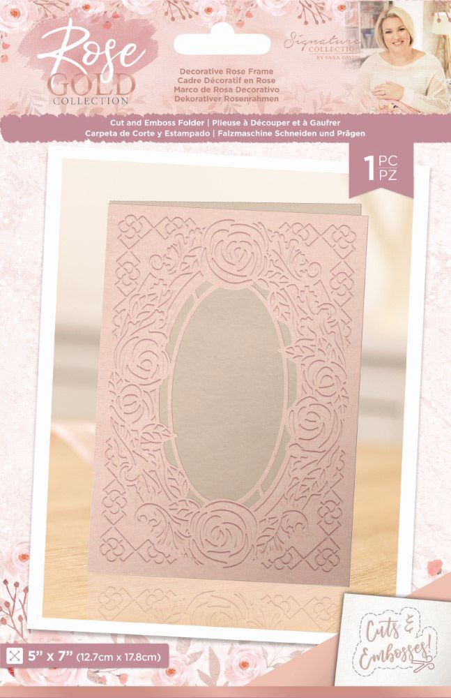 Sara Signature Rose Gold 5 x 7" Cut and Emboss Folder - Decorative Rose Frame