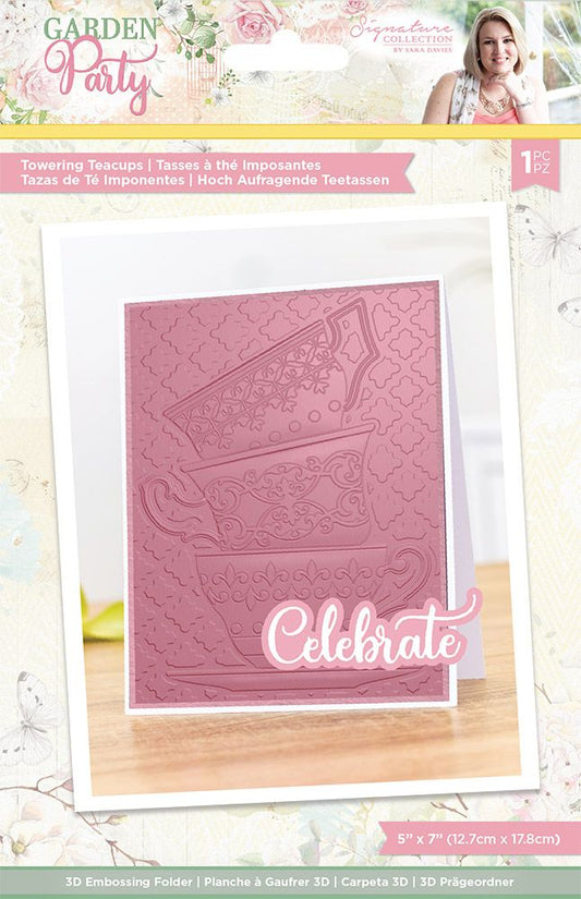 Sara Signature Garden Party 5x7 3D Embossing Folder - Towering Teacups