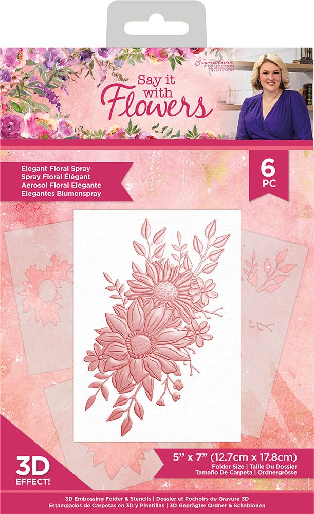 Sara Signature Say It With Flowers 5" x 7" 3D Embossing Folder and Stencils - Elegant Floral Spray