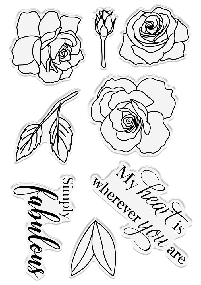 Clear Acrylic Stamp - Divine Rose - 8pc Set